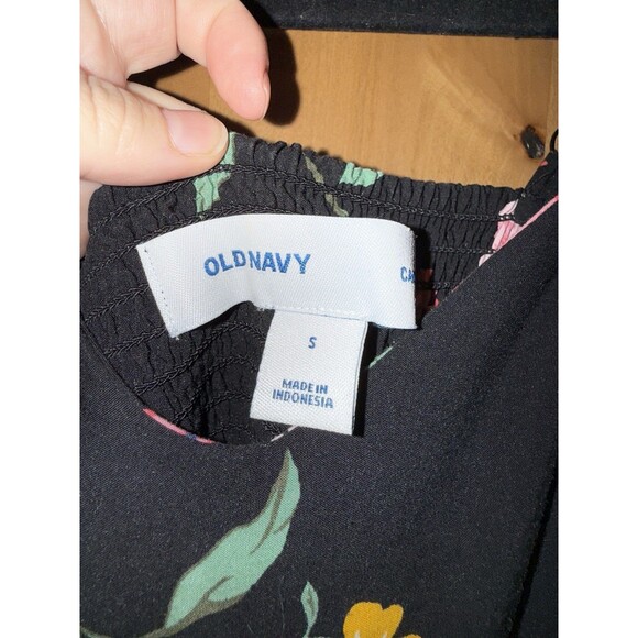 Old Navy Dress Womens Sz S Black Floral Fit & Flare Floral Stretch Adj Straps - Picture 2 of 7